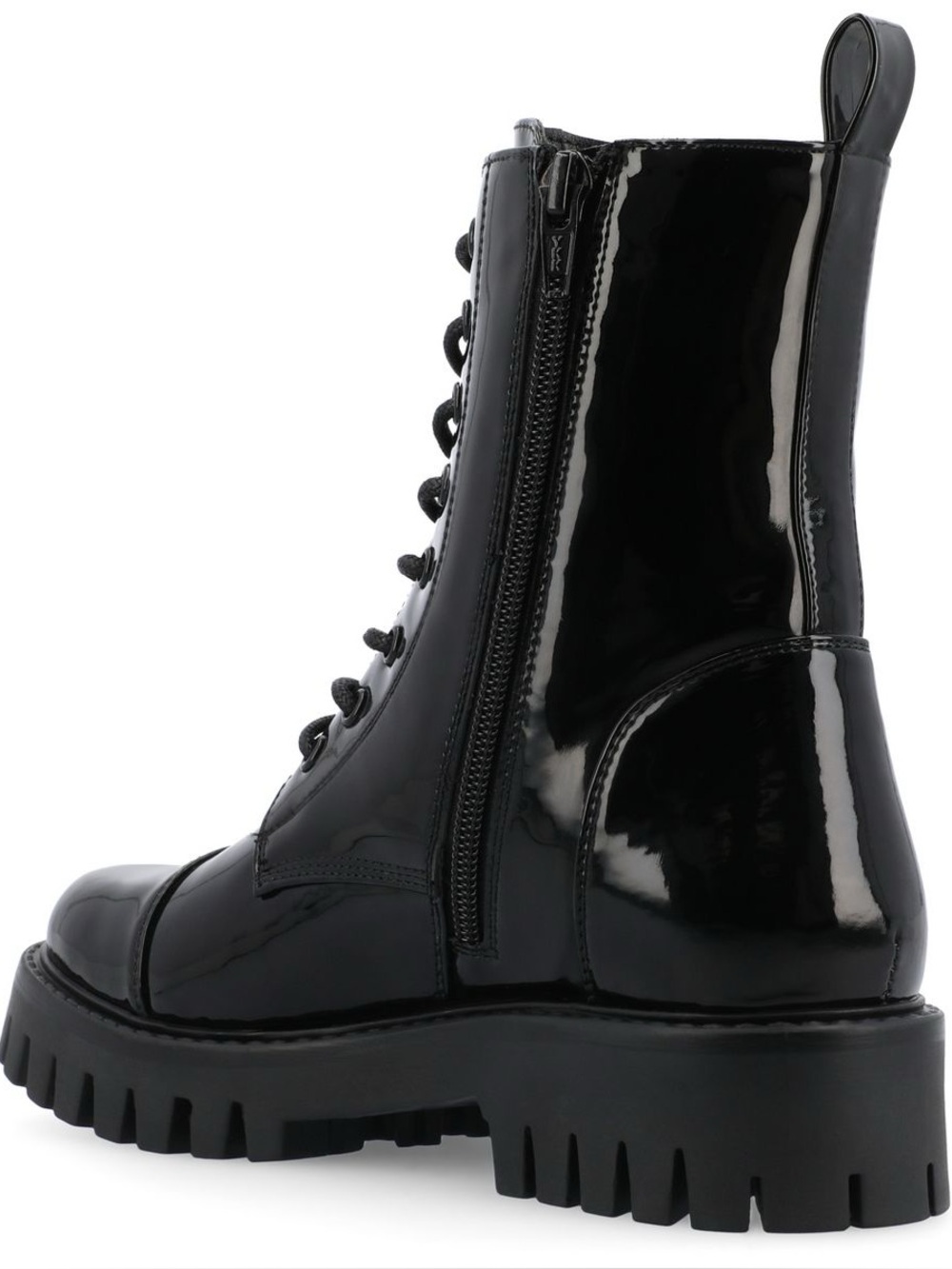 ♥️♥️ Journee Collection Women's Aaley Lace Up Lug Combat Bootie - Patent/Black - Picture 7 of 9
